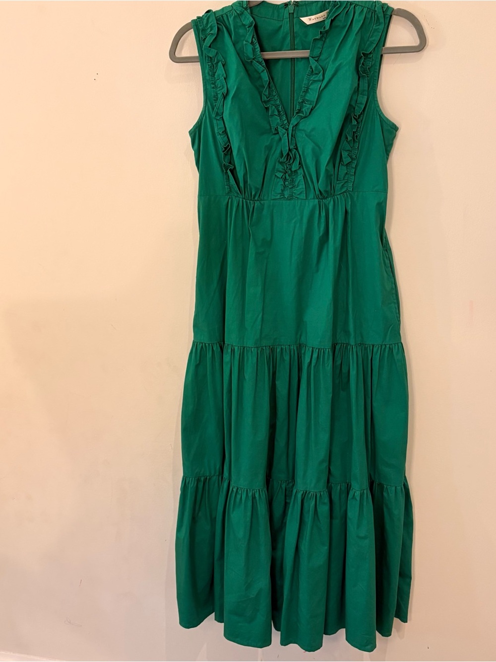 eshakti Emerald Green Sleeveless V-Neck Ruffled Tiered Cotton Maxi Dress Sz 6